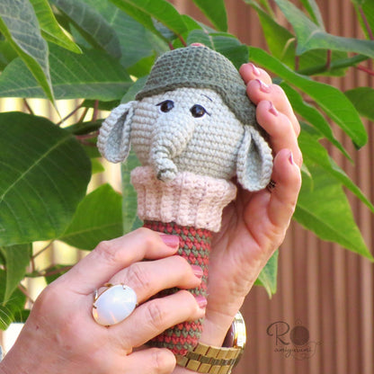 Kit Mantita de apego y Sonajero - Elefante Theo - Patrón Digital de Amigurumi