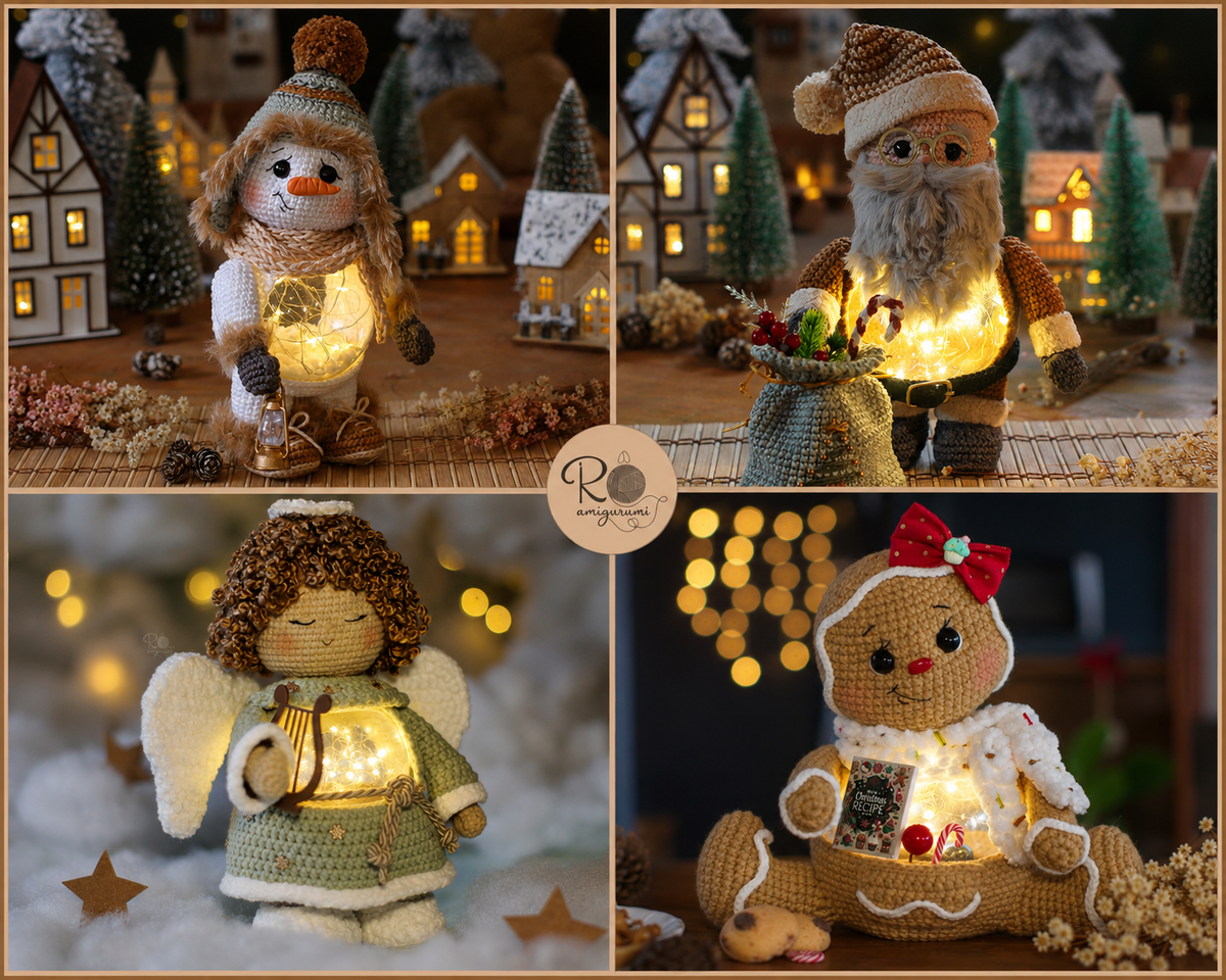 Lumi, Noelius, Gael e Gigi - Receitas Digitais de Amigurumi